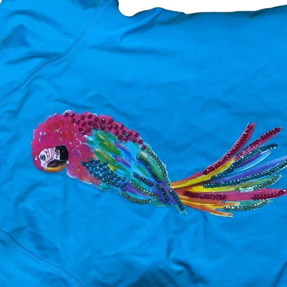 Lands end uva rashguard embroidered parrot tee shirt sz m 10-12
